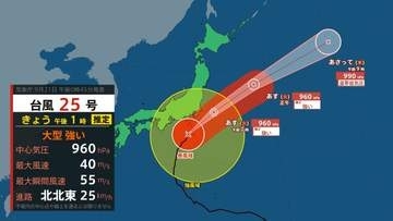 【台風情報】大型で強い台風25号は21日夜にかけて関東甲信に最接近　線状降水帯発生のおそれ…24時間250ミリ降雨予想、最大瞬間風速55ｍ予想　北海道の太平洋側もうねりに注意《全国・北海道の週間予報》