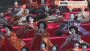 桃の節句を前にユニークな「ひな祭り」　ひな壇に見立てた神社の石段に町民寄贈の約700体のひな人形　北海道浦河町