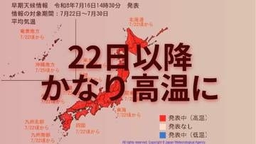 「この時期としては10年に1度」22日頃から全国で著しい高温か 気象庁が高温に関する早期天候情報を発表（16日午後2時半）