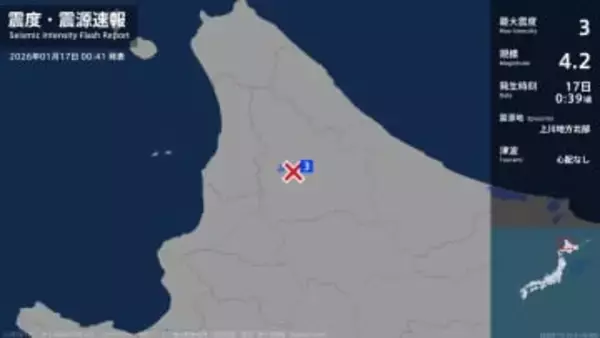 北海道で最大震度3の地震