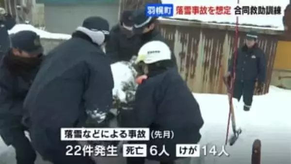 【落雪注意】屋根からの落雪事故を想定した合同救助訓練　北海道では1か月で6人が死亡　屋根の雪下ろしはヘルメットや命綱を