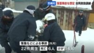 【落雪注意】屋根からの落雪事故を想定した合同救助訓練　北海道では1か月で6人が死亡　屋根の雪下ろしはヘルメットや命綱を
