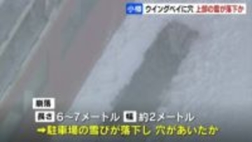 「ウイングベイ小樽」で屋根の一部崩落、巨大な穴　雪庇が直撃か　けが人なし　15日から気温上昇で落雪に注意を呼びかけ