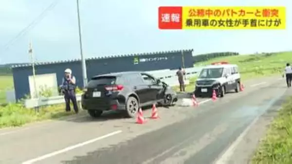 公務中のパトカーと乗用車が正面衝突　乗用車運転の70代女性が搬送　稚内市の事故現場は片側1車線の緩やかなカーブ