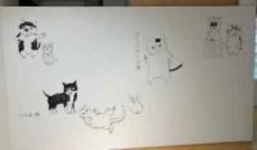 いくえみ綾さんが即興で自筆イラスト　サッポロファクトリーの原画展会場　作品のキャラや自身の飼い猫も