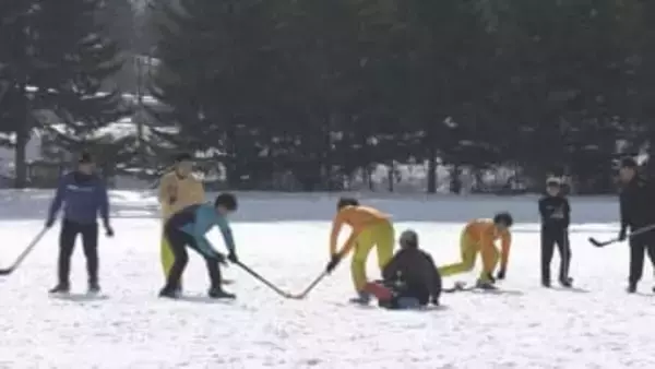 札幌の円山競技場でスノーホッケー大会開催　札幌生まれの冬のスポーツ　大人も子どもも歓声！