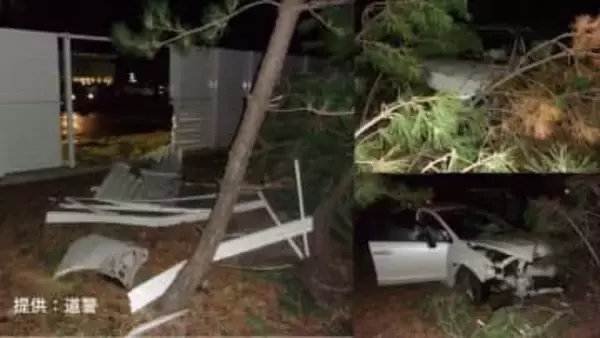 「アクセルとブレーキ踏み間違えた」登別市で80代女性が運転する車が柵をなぎ倒し木に衝突、軽傷