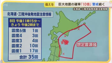 後発地震注意情報の想定震源域内で地震相次ぐ　巨大地震の確率「いつもの10倍」　避難の備えを