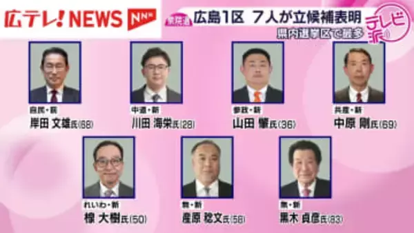 【衆院選】広島１区　広島県内選挙区最多の７人が立候補表明