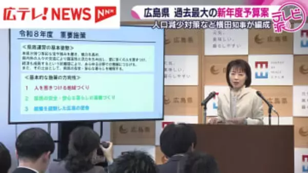 横田知事が初めて編成　広島県の新年度当初予算案　転出超過対策に注力