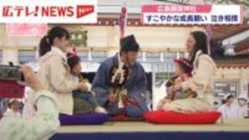 赤ちゃん力士の"泣き相撲"　広島護国神社で開催