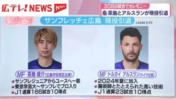 サンフレッチェ広島・茶島選手とアルスラン選手が現役引退を発表