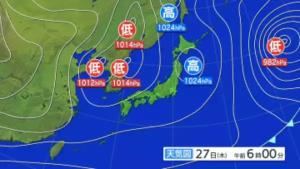 27日夜遅くから28日昼前にかけて大気の状態が非常に不安定となる見込み　雷と突風及びひょうに関する岩手県気象情報