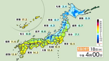 18日夜に寒冷前線が東北日本海側を通過　積乱雲発達で「ひょう・落雷」の恐れ　19日明け方にかけて激しい突風に注意