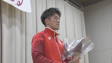 ボクシング鳥谷部魁選手　母校・黒沢尻工で壮行式　アジア競技大会で日本初の80kg級メダル獲得を目指す