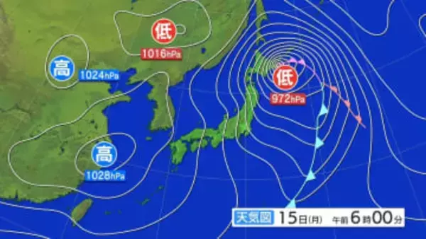 15日昼過ぎにかけて内陸では雪を伴った西よりの暴風に警戒を　暴風雪と高波に関する岩手県気象情報