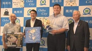 「幕下・漣の5番勝負が見どころです」12日から始まる大相撲奥州巡業をPRのため、関係者が奥州市役所を表敬訪問　岩手
