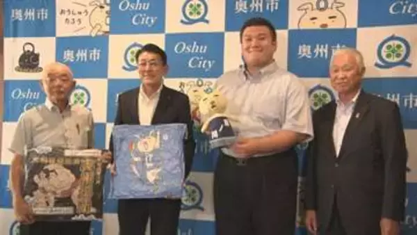 「幕下・漣の5番勝負が見どころです」12日から始まる大相撲奥州巡業をPRのため、関係者が奥州市役所を表敬訪問　岩手