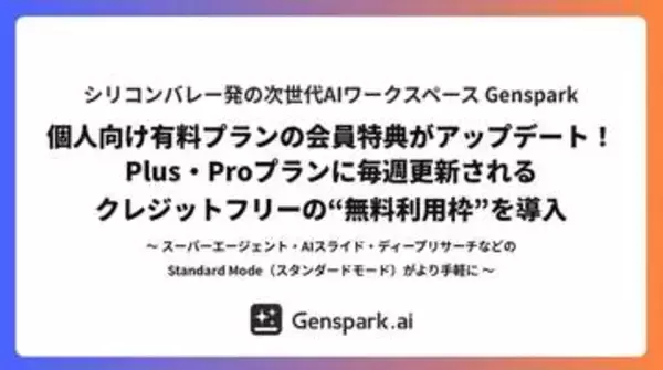 Genspark、有料プランに毎週リセットの無料枠「Free Quota」