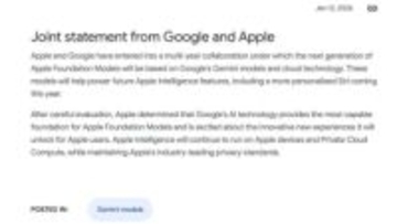 【西田宗千佳のイマトミライ】AI基盤でグーグルとアップルが提携　その深層にある「スマホAI競争」