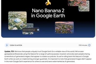 Google EarthのNano Banana画像生成、フェイク対策のため開始1日で停止