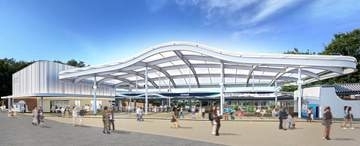 「西武球場前駅」リニューアル　“Swing”コンセプトの大屋根