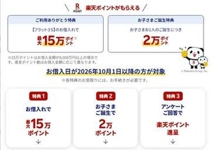 「フラット35」住宅ローン契約で楽天ポイントを付与　最大2万