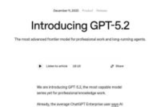 GPT-5.2公開　知的労働で専門家を超える「世界一賢い公開モデル」