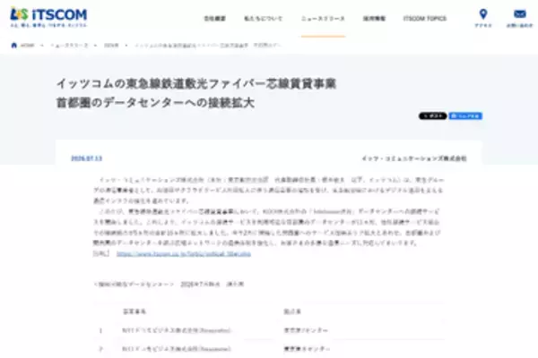 イッツコム、東急線沿線向け光ファイバー芯線賃貸事業の接続サービスを拡大