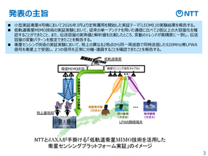 NTT、「超広域省電力センシングサービス」に向けた低軌道衛星でのMIMO技術の実証結果を報告　超広域センシングデータ受信と地上への大容量データ送信を確認