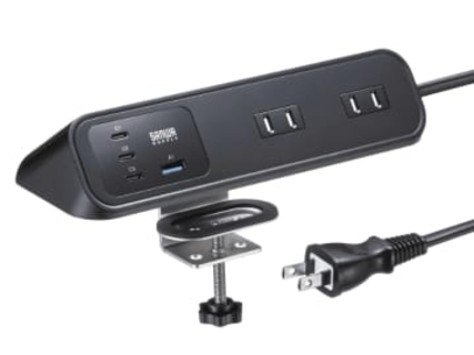 AC×4に最大65WのUSBポートも備えるクランプ式電源タップ「TAP-B114UC-2」、サンワサプライが発売