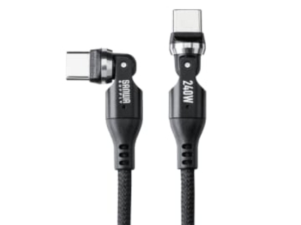 360°回転コネクタを採用したPD240W対応のUSB Type-Cケーブル「500-USB090-1BKN」、サンワサプライが発売