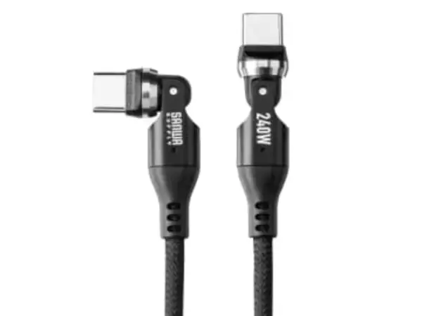360°回転コネクタを採用したPD240W対応のUSB Type-Cケーブル「500-USB090-1BKN」、サンワサプライが発売