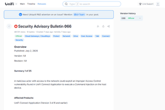 Ubiquiti、「UniFi Connect」の深刻な脆弱性などについて情報を公開。対象製品のアップデートを　5月発表の脆弱性は米CISAが「悪用された脆弱性」として警告