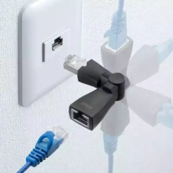サンワサプライ、コネクタが自在に回転するLAN中継アダプター「ADT-RJ6A-3D」発売