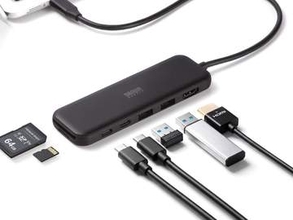 薄型でわずか50g、でも7in1の多機能USBハブ、サンワサプライが発売　ACアダプターを接続して最大90Wの給電も可能