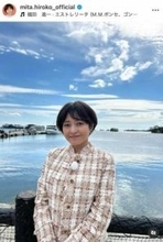 三田寛子、上品スーツ姿で美貌ダダ漏れ...長男の「良縁に感謝」お礼参りへ　「綺麗すぎ」「全然変わらない」