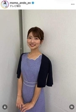 テレ朝「報ステ」安藤萌々アナ、黒スカートなびかせ...ゴルフコンペ楽しむ　ナイスショットに笑顔でピース