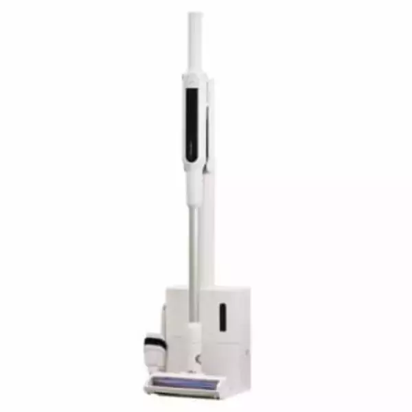 エディオンのスティッククリーナー　たまったゴミを自動で集じん、充電も