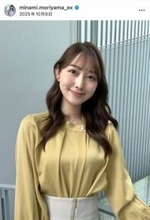 「スーパーJチャンネル」テレ朝・森山みなみアナ、タイトなニット×チェック柄スカートで...笑顔にキュン