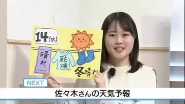 14日は冬晴れ 空気が乾燥　佐々木予報士の天気予報（13日：19：00）