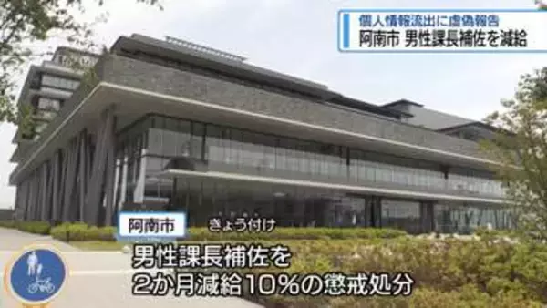 個人情報を流出した上に嘘の報告　阿南市の男性課長補佐を減給処分【徳島】