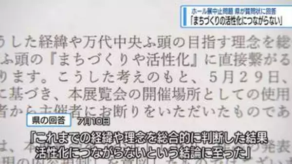 「活性化につながらない」　ホール展中止要請の根拠を問う質問状に県が回答【徳島】