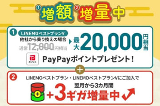 LINEMO週穫祭12月第4弾、乗り換えで最大2万円還元とデータを合計3GB増量