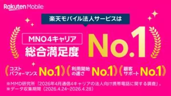 楽天モバイル、法人向けの総合満足度で初の1位獲得　MMD研究所調べ