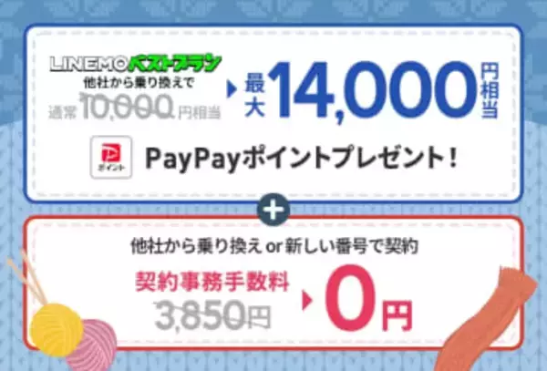 LINEMO週穫祭1月3週目、MNPで最大1万6000円相当還元と事務手数料が無料に