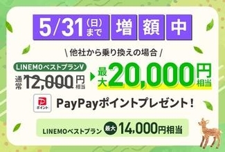 LINEMO週穫祭5月3週目、PayPayを最大8000円相当増額