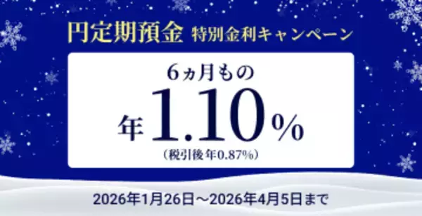 住信SBIネット銀行、円定期6カ月「年1.10％」の特別金利