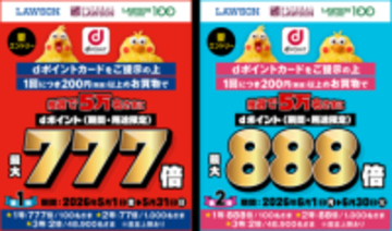 ローソンで「dポイント」が最大888倍、5月・6月に抽選で当たる