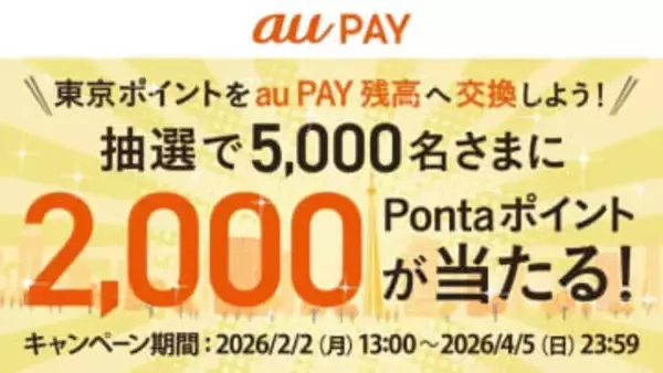 au PAY、「東京ポイント」から交換で5000名に2000Pontaポイント当たる